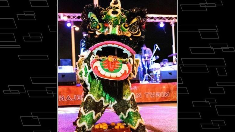 Gong Lung (Steel Dragon) Kung Fu and Lion and Dragon Dance players in costume